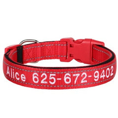 Personalized Reflective Dog Collar, Custom Embroidered Nylon Name for Small to Large Dog, Red, Blue, Green