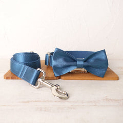 Luxurious Silky Wedding Dog Collar - Personalized with Name - Silver, Aqua, Haze Blue or Blue, Detachable Sailor Bowtie