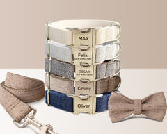 Luxurious Suit Wedding Dog Collar - Personalized with Name - Cream, Grey, White Brown, Brown or Blue, Detachable Bowtie