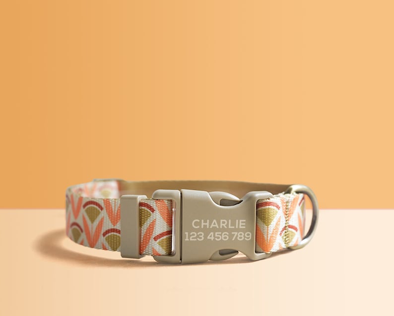 Orange Lightweight Dog Collar, Abstract Pattern Personalized Premium Dog Collar or Dog Collar and Leash Set with Matching Bowtie *Detachable