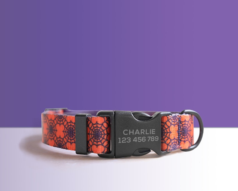 Orange and Purple Lightweight Dog Collar, Personalized Premium Dog Collar or Dog Collar and Leash Set with Matching Bowtie for Halloween