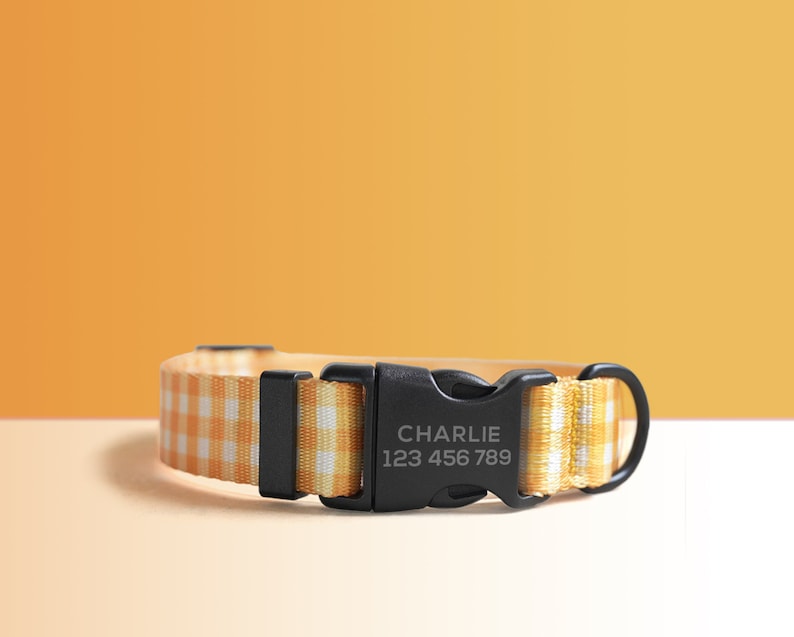Yellow Plaid Lightweight Dog Collar, Personalized Premium Dog Collar or Dog Collar and Leash Set with Matching Bowtie *Detachable