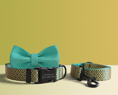 Green Yellow Lightweight Dog Collar, Premium Dog Collar or Dog Collar and Leash Set with Matching Bowtie *Detachable