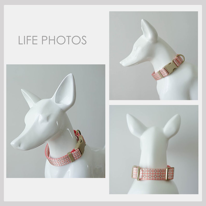 Red Geometric Lightweight Dog Collar, Personalized Premium Dog Collar or Dog Collar and Leash Set with Matching Bowtie *Detachable