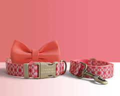 Red Green Lightweight Dog Collar, Personalized Premium Dog Collar or Dog Collar and Leash Set with Matching Bowtie *Detachable