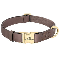 Dog Collar Leather Buckle Personalized Name Engraved Soft Genuine Leather in Black, Brown, and Pink * Custom Boy Girl Dog Collar