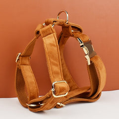 Custom Camel Brown Velvet Personalized Dog Collar, Matching Dog Bowtie, Dog Flower, Dog Leash, Dog Harness & Dog Poop Bag, Different Combo
