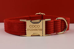 Custom Red Corduroy Personalized Dog Collar, Matching Dog Bowtie, Dog Leash, Dog Harness & Dog Poop Bag, Different Combo