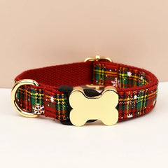 Tartan Dog Collar, Personalized Dog Bone Tag, Plaid Dog Collar and Leash, Collar for Male Dog, Engraved Name on Dog Collar, Boy Collar