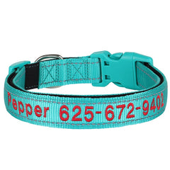 Personalized Reflective Dog Collar, Custom Embroidered Nylon Name for Small to Large Dog, Red, Blue, Green