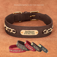brown color personalized genuine leather dog collar