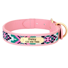 Pink color leather dog collar