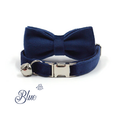 Personalized Thick Velvet cat collar or puppy tiny dog collar with detachable bowtie and name engraving