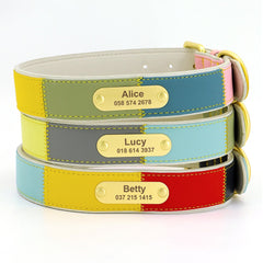 Personalized Engraved Dog Collar Colorful PU Leather Dog Collar with Custom Name Plate