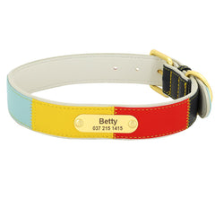 Personalized Engraved Dog Collar Colorful PU Leather Dog Collar with Custom Name Plate