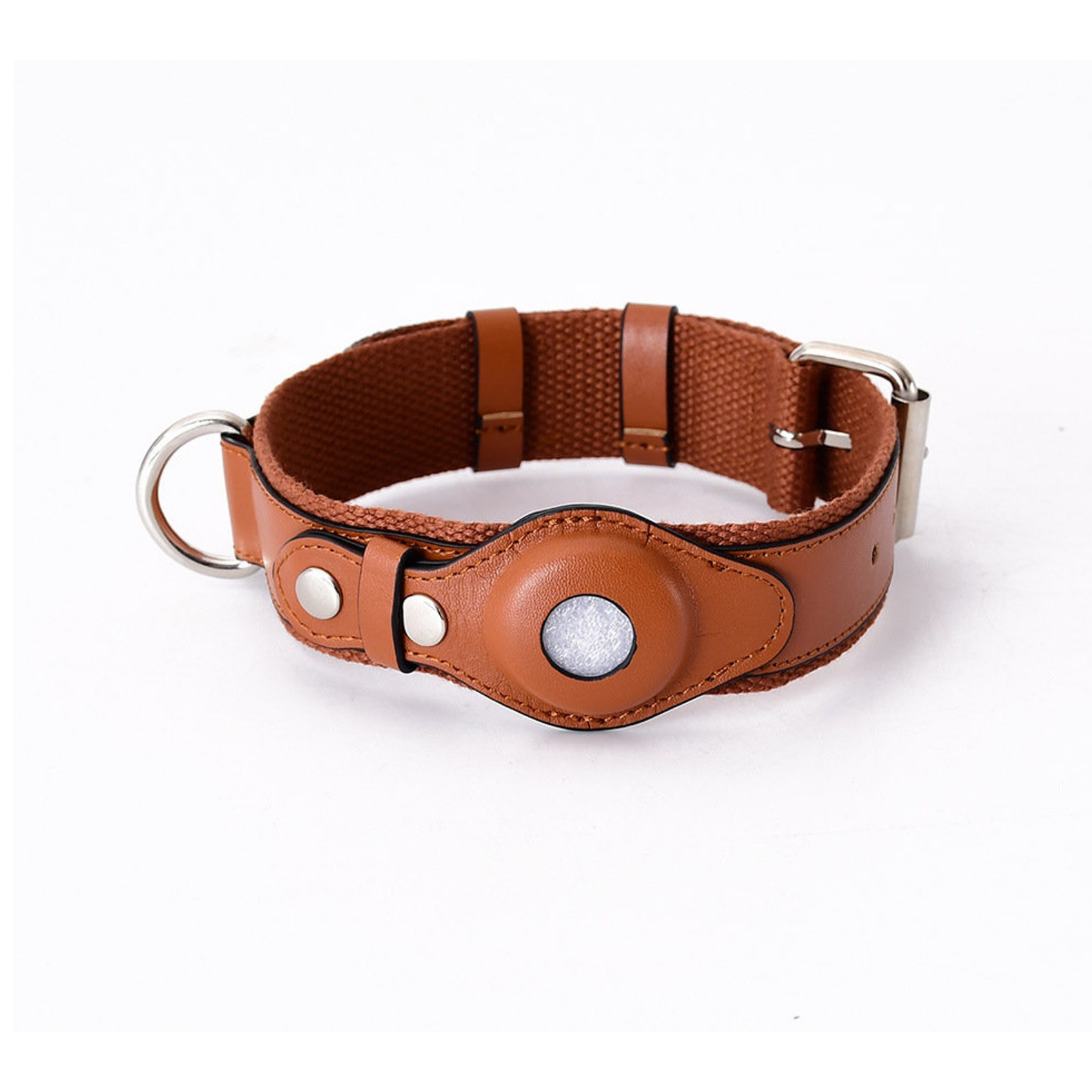 brown color airtag vegan leather dog collar