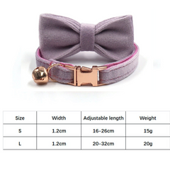Personalized Thick Velvet Cat Puppy Small Dog Collar with Detachable Bowtie Free Name Engraving