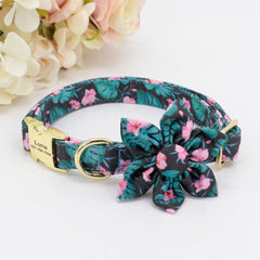 Laser Engraved Nylon Flower Dog Collar Set