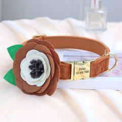Velvet Floral Dog Collar with Custom ID