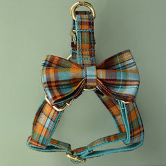 customized plaid dog harness & bowtie