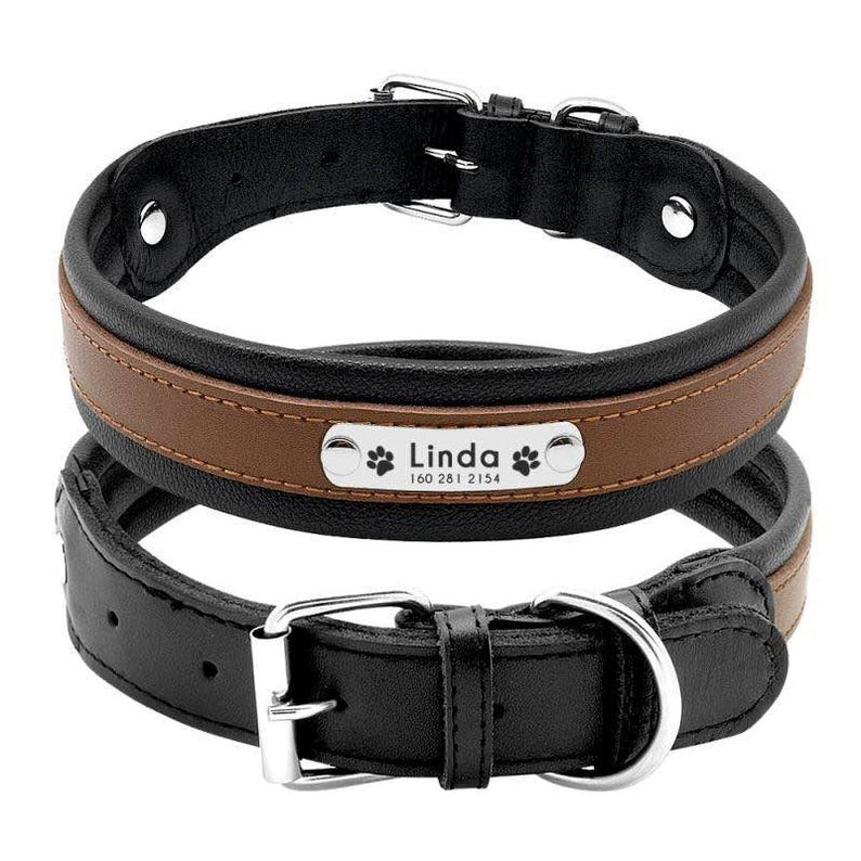 Genuine Leather Dog Collars with ID Tags