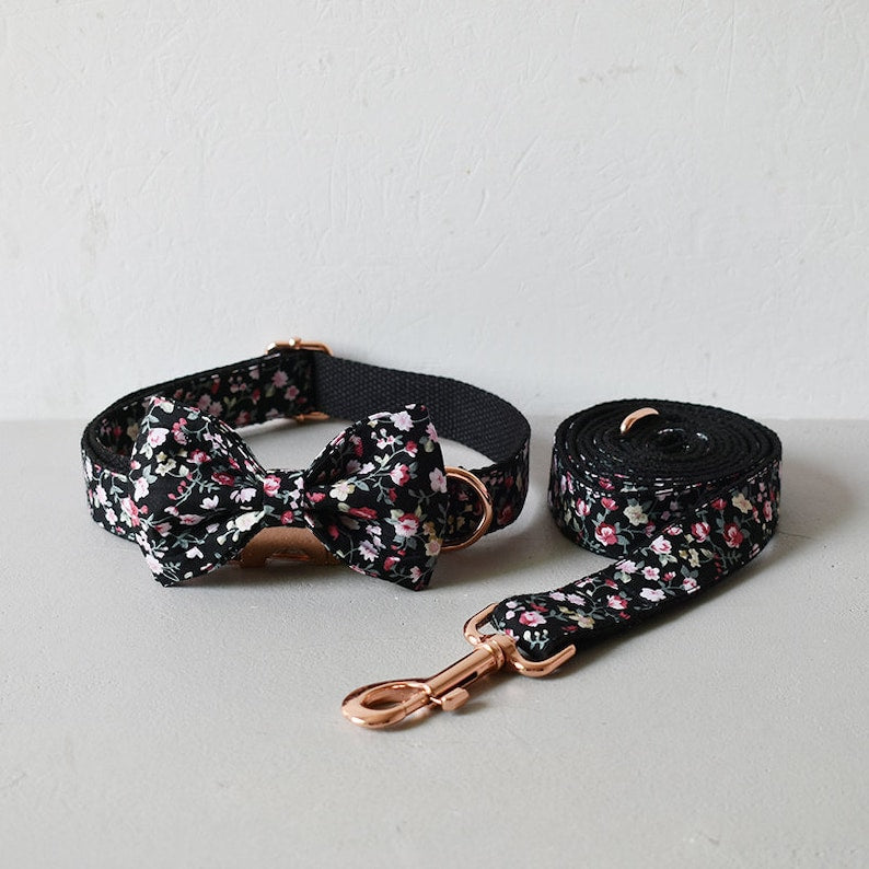 Floral Custom Dog Collar/Leash/Bowtie