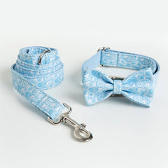 Handmade Blue Paisley Design Dog Collar Set