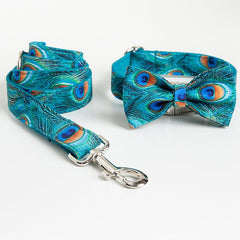 PEACOCK Personalized Bow Tie Dog Collar Set