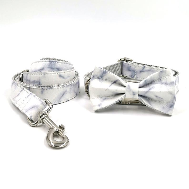 Handmade Engraved  Dog Bowtie Collar Set