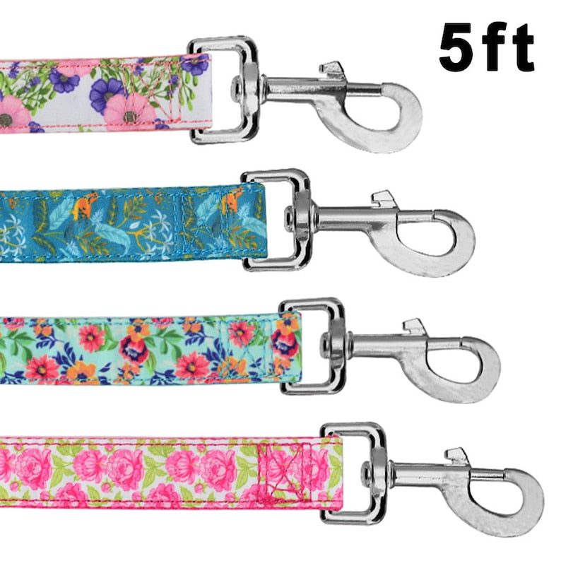 Free Engraving Floral Dog Collar Leash Set