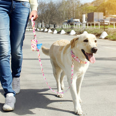 Custom Engraved Floral Dog Collar, Leash, Poop Bag