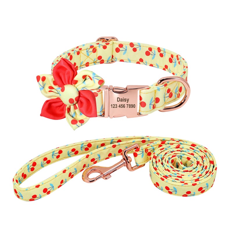 Free Name Engrave Floral Dog Collar Set