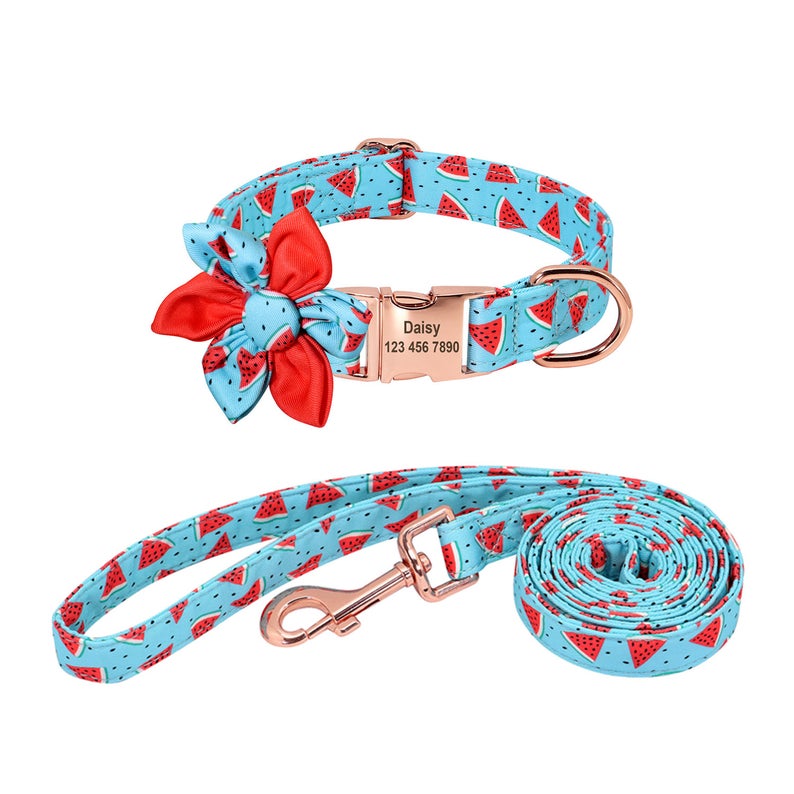 Free Name Engrave Floral Dog Collar Set