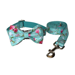 Engraved Pet ID Floral Pattern Dog Collar Set