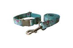 Engraved Pet ID Floral Pattern Dog Collar Set