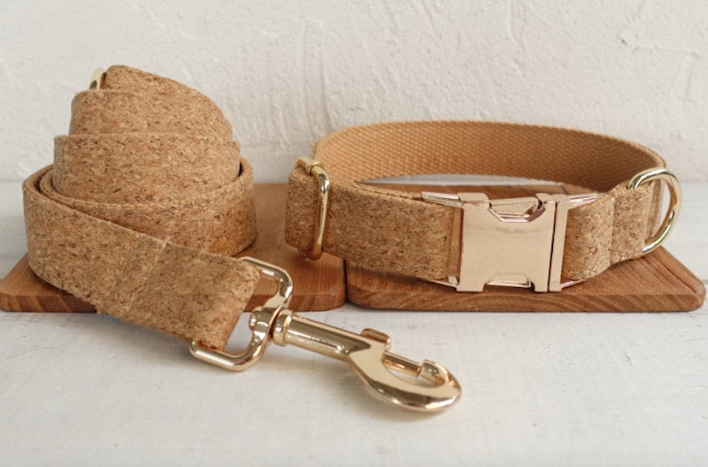 Personalized Cork Pattern Dog Collar and Leash
