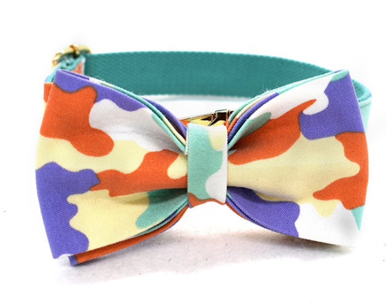 Personalized Camouflage Bow Tie Dog Collar Set