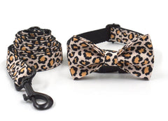Brown Leopard Dog Collar Bow Tie Set