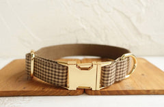 Engraved Aegean Sea Plaid Dog Collar Set