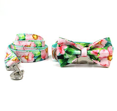 Floral Personalized Bow Tie Dog Collar Set