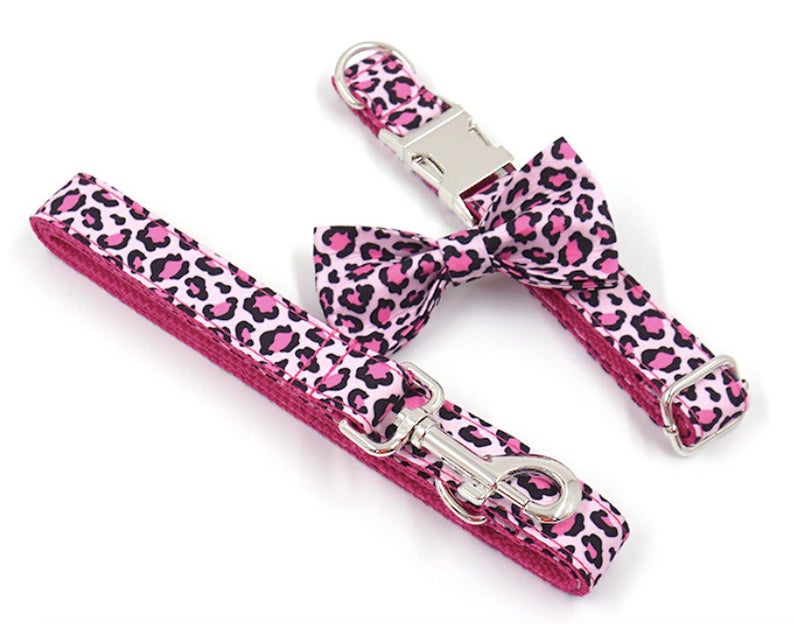 Personalized Pink Leopard Dog Collar Set