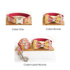 Bohemian Personalized Bow Tie Dog Collar Set