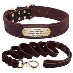 Engraved Tag Genuine Leather Dog Collar