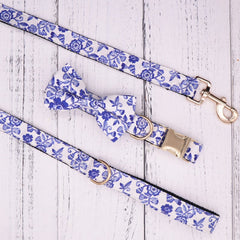 Porcelain Floral Dog Collar Bow Tie Set
