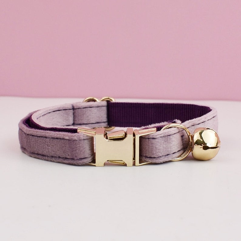 Customizable Cat and Dog Collar with Detachable Bow and Bell - Purple, Brown, and Pink Color Options - Gift for Cat Dog Mom