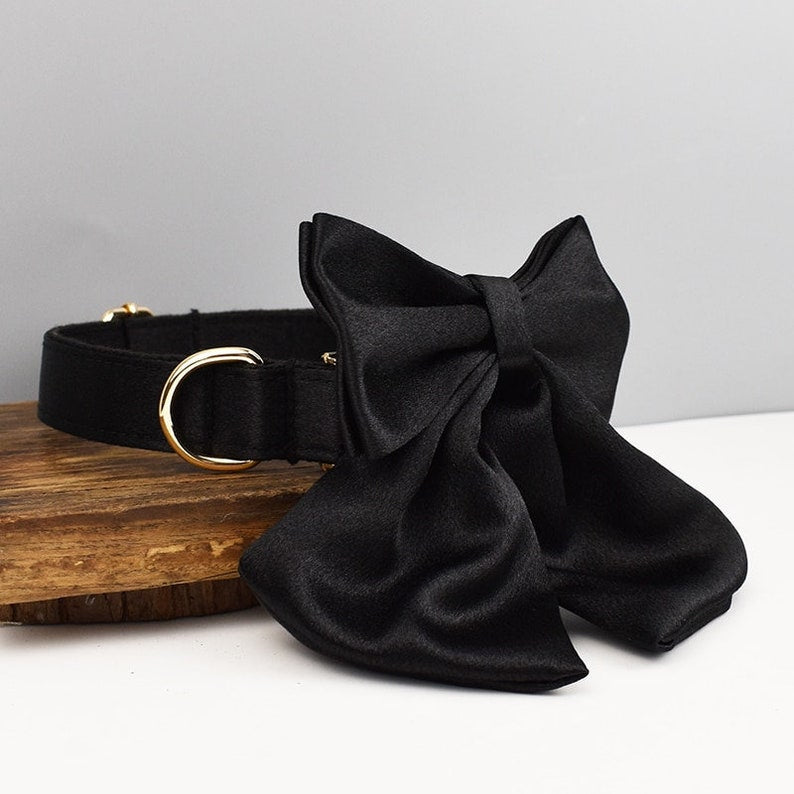 Custom Crystal Black Personalized Dog Collar, Matching Dog Bowtie, Dog Leash, Dog Harness & Dog Poop Bag, Different Combo