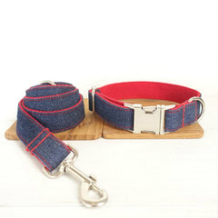 Custom JEAN Dog Collar Bow Tie Set