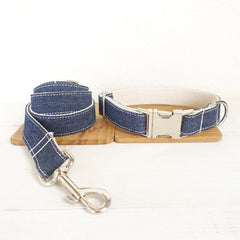 Custom JEAN Dog Collar Bow Tie Set