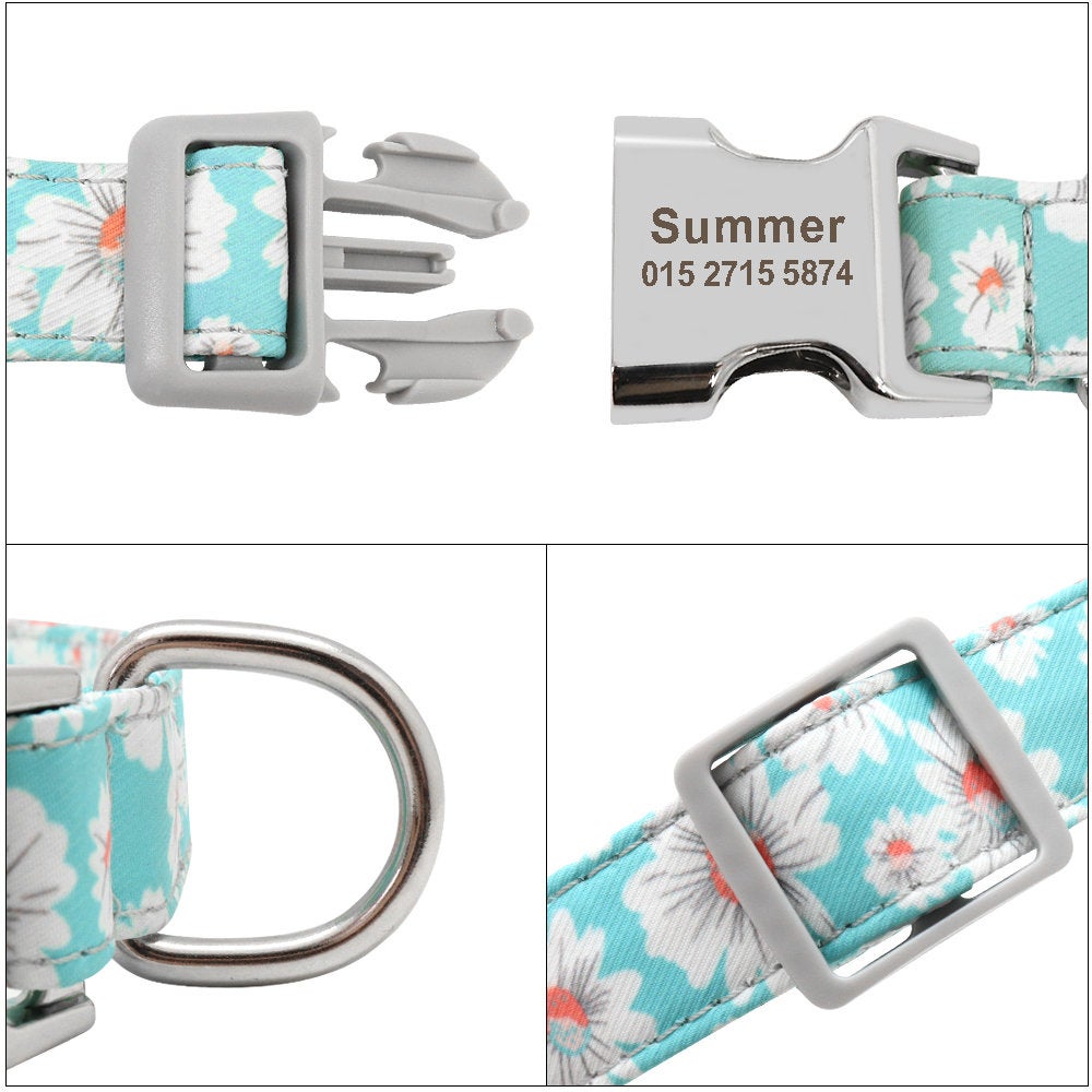 Floral Prints Nylon Personalized Dog Collar