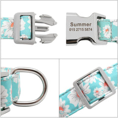 Personalized Engraved Nylon Daisy Floral Dog Collar Lightweight buckle * Poop Bag Holder * Matching Harness for Big Dogs